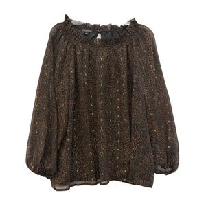 Talbots Womens XL Leopard Print Gold Metallic Smocked Neck Blouse NWT